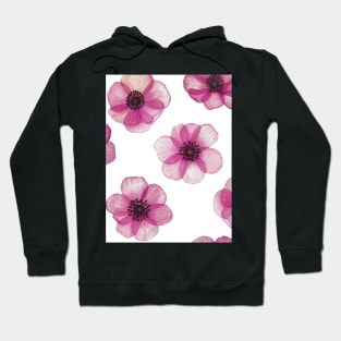 Transparent Pink Anemones watercolor print. Translucent Poppy flowers spring romantic composition Hoodie